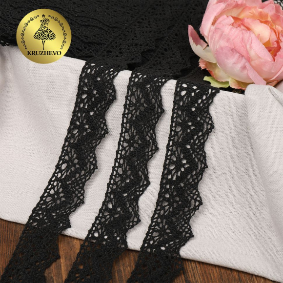 Тесьма вязаная KRUZHEVO 32мм арт.TBY.01.031 цв.черный уп.25м