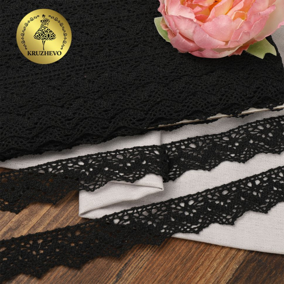 Тесьма вязаная KRUZHEVO 32мм арт.TBY.01.031 цв.черный уп.25м