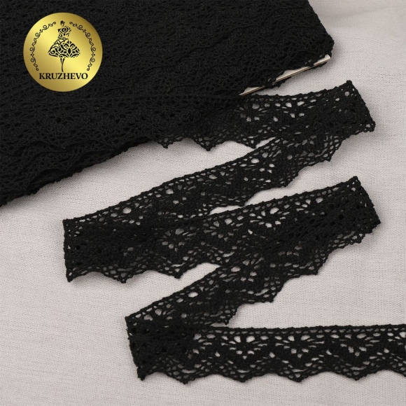 Тесьма вязаная KRUZHEVO 32мм арт.TBY.01.031 цв.черный уп.25м