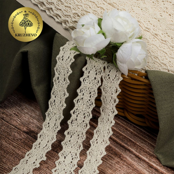 Тесьма вязаная KRUZHEVO 20мм TBY.6375 цв.01 натуральный уп.50м