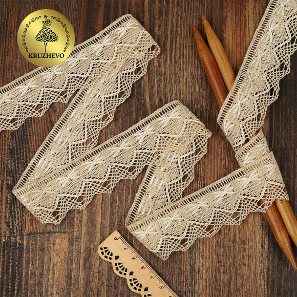 Кружево из мерсеризованного хлопка KRUZHEVO 37мм арт.TR.K-10034 цв.бежевый+крем, уп.3м Кружево из мерсеризованного хлопка KRUZHEVO 37мм арт.TR.K-10034 цв.бежевый+крем, уп.3м