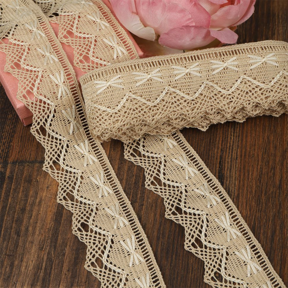 Кружево из мерсеризованного хлопка KRUZHEVO 37мм арт.TR.K-10034 цв.бежевый+крем, уп.3м Кружево из мерсеризованного хлопка KRUZHEVO 37мм арт.TR.K-10034 цв.бежевый+крем, уп.3м