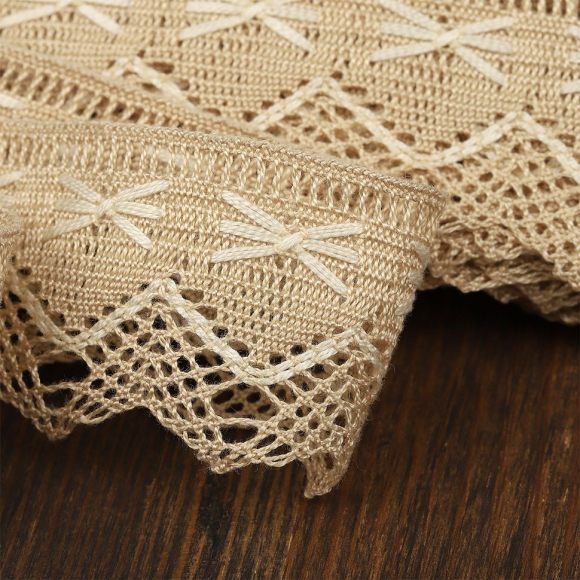 Кружево из мерсеризованного хлопка KRUZHEVO 37мм арт.TR.K-10034 цв.бежевый+крем, уп.3м Кружево из мерсеризованного хлопка KRUZHEVO 37мм арт.TR.K-10034 цв.бежевый+крем, уп.3м