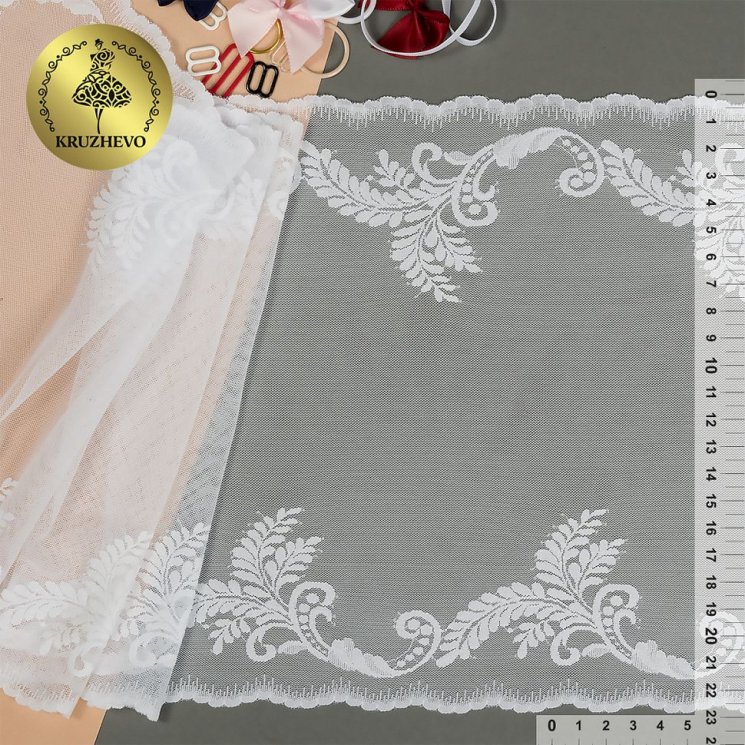 Кружево-стрейч KRUZHEVO арт.TBY.8025 шир.230мм цв.1 белый, уп.10м