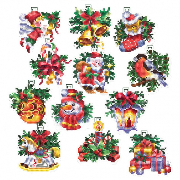 Набор для вышивания СДЕЛАЙ СВОИМИ РУКАМИ арт.Н-17 Новогодние игрушки уп.12 шт 6х6 см