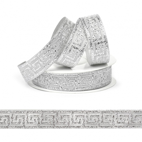 Лента (тесьма) жаккардовая арт.VB.102162 шир. 16мм цв.серебро уп.10 м