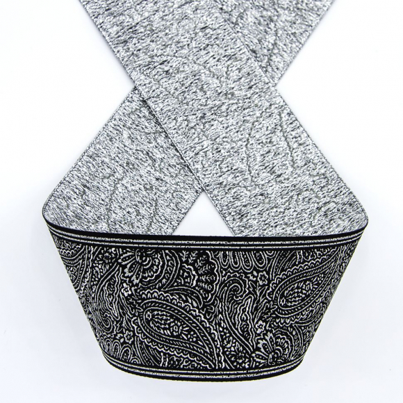 Лента жаккард с люрексом SAFISA, 50 мм, 15 м, цвет 102, черный/серебряный