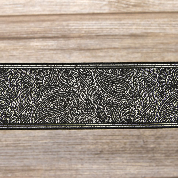 Лента жаккард с люрексом SAFISA, 50 мм, 15 м, цвет 102, черный/серебряный