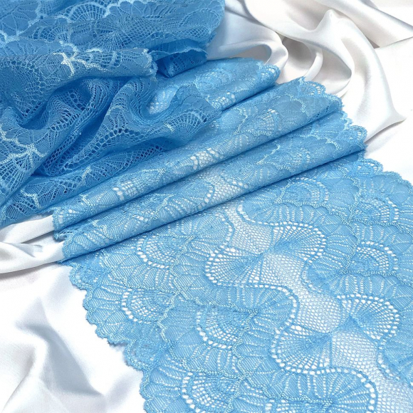 Кружево-стрейч KRUZHEVO арт.TBY.8034 шир.195мм цв.F198 голубой уп.10м