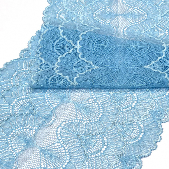 Кружево-стрейч KRUZHEVO арт.TBY.8034 шир.195мм цв.F198 голубой уп.10м
