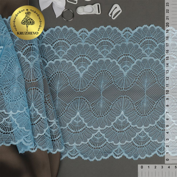 Кружево-стрейч KRUZHEVO арт.TBY.8034 шир.195мм цв.F198 голубой уп.10м
