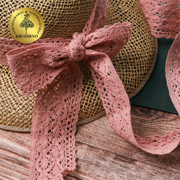 Тесьма вязаная KRUZHEVO 50мм TBY-6368 цв.32 розовый уп.10м