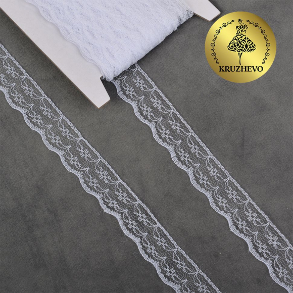 Кружево-трикотаж KRUZHEVO арт.TBY 1663 шир.20мм цв.01 белый, уп.27,4м