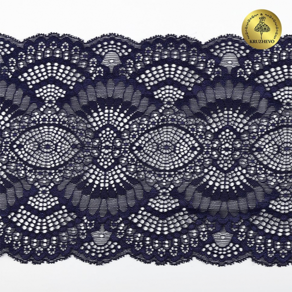 Кружево-стрейч KRUZHEVO арт.TBY.30239 шир.195мм цв.061 темно-синий уп.25м