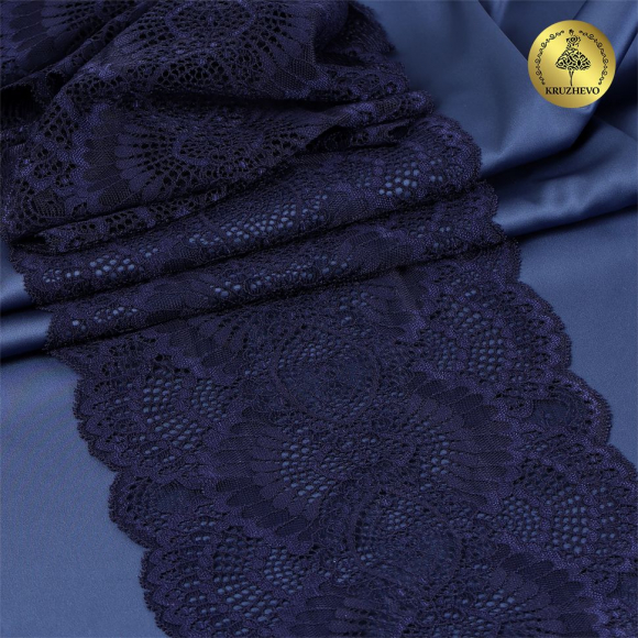 Кружево-стрейч KRUZHEVO арт.TBY.30239 шир.195мм цв.061 темно-синий уп.25м