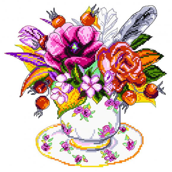 Рисунок на канве МАТРЕНИН ПОСАД арт.28х37 - 1905 Шиповник в чашке