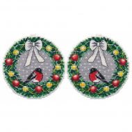 Набор для вышивания ОВЕН арт. 1362 Новогодняя игрушка. Веночек 9,2х9,2 см