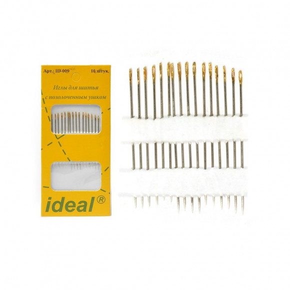 Иглы швейные ручные IDEAL арт.ID-009/ 300B2 (0340-0009) для шитья с позолоченным ушком уп.16 игл