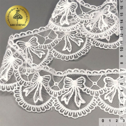 Кружево на сетке KRUZHEVO матовая нить с бантиками арт.TBY.635 шир.60мм цв.01 белый уп.13,71м