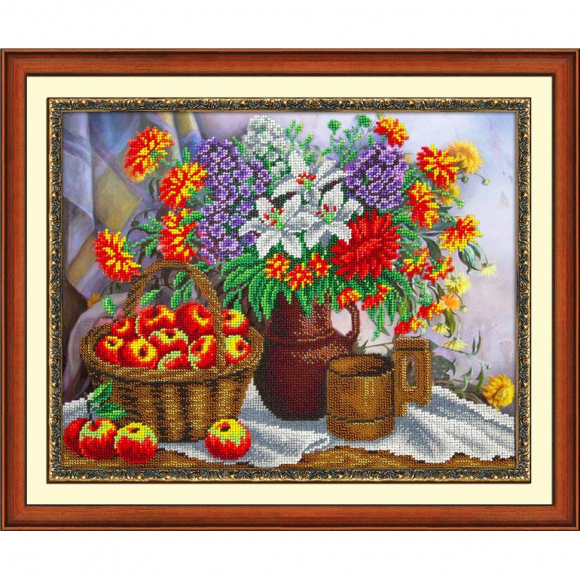 Набор для вышивания бисером ПАУТИНКА арт.Б-1248 Яблоки и садовый букет 36х28 см
