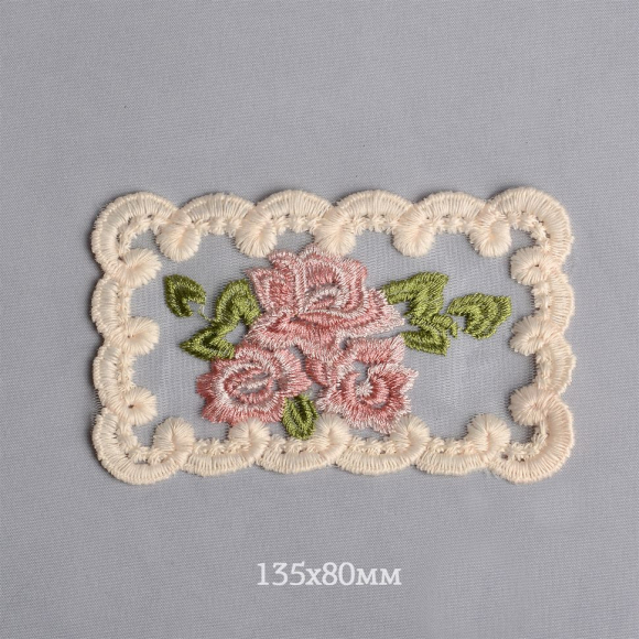 Кружевная вставка на сетке с цветами арт.TBY.HTEX.15.1.1 135х80мм цв.молочный/розовый/зеленый уп.5шт Кружевная вставка на сетке с цветами арт.TBY.HTEX.15.1.1 135х80мм цв.молочный/розовый/зеленый уп.5шт