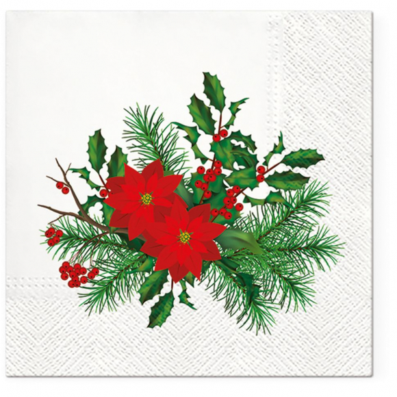 Салфетки трехслойные для декупажа, коллекция "Lunch"  TETЕ a TETE "Пуансеттия"