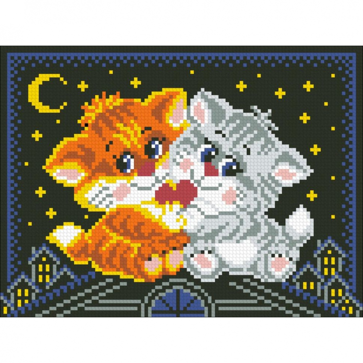 Набор Паутинка для изготовления картины со стразами арт.М154 Котики на крыше 24х18 см