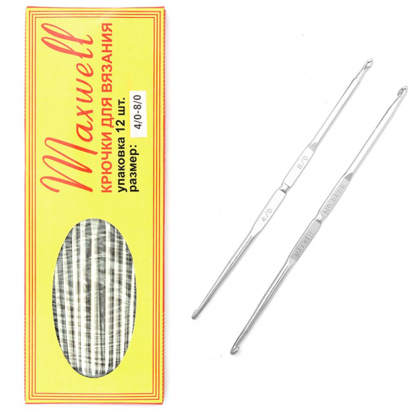 Крючки для вязания арт.ТВ-СН-01 Maxwell Black №4/0-8/0 двусторон. 2,5 мм- 3,5 мм цв.никель уп.12шт