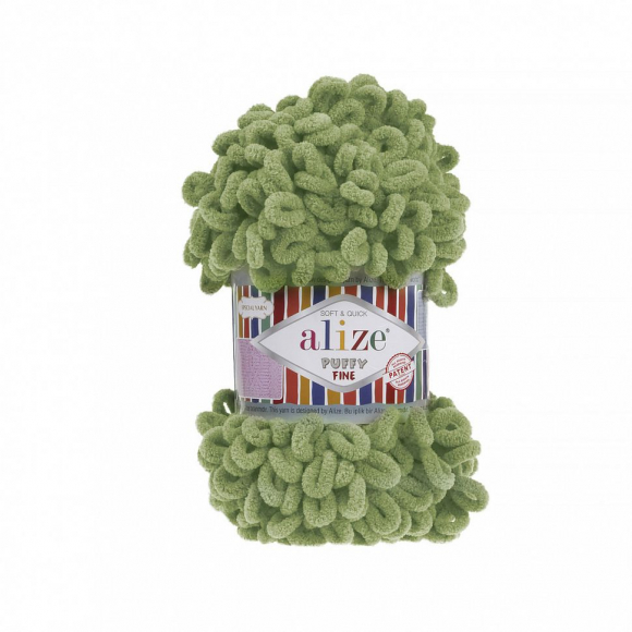 Пряжа для вязания Ализе Puffy Fine (100% микрополиэстер) 5х100г/14м цв.485 зеленая черепаха