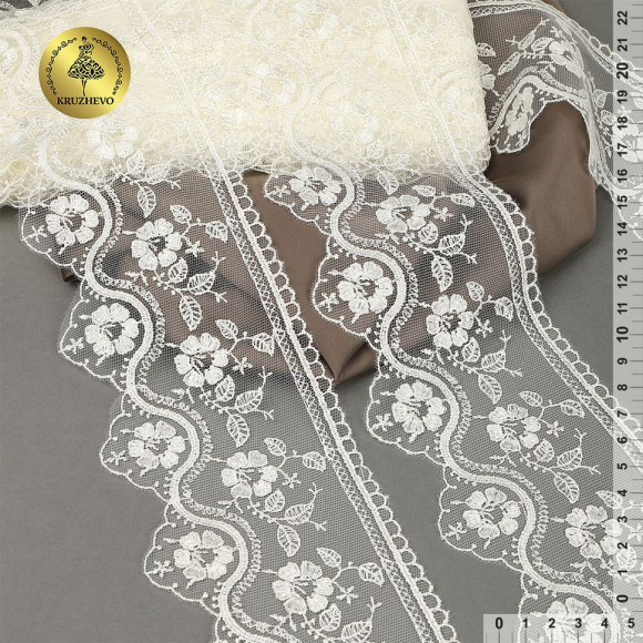 Кружево на сетке KRUZHEVO арт.TR.1111 шир.90мм цв.02 айвори, уп.10м