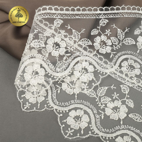 Кружево на сетке KRUZHEVO арт.TR.1111 шир.90мм цв.02 айвори, уп.10м