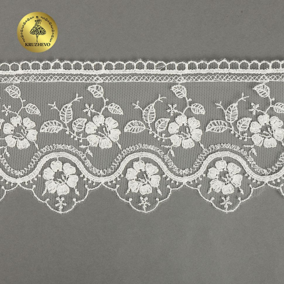Кружево на сетке KRUZHEVO арт.TR.1111 шир.90мм цв.02 айвори, уп.10м