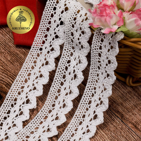 Тесьма вязаная KRUZHEVO 30мм TBY.6585 цв.02 белый уп.25м Тесьма вязаная KRUZHEVO 30мм TBY.6585 цв.02 белый уп.25м