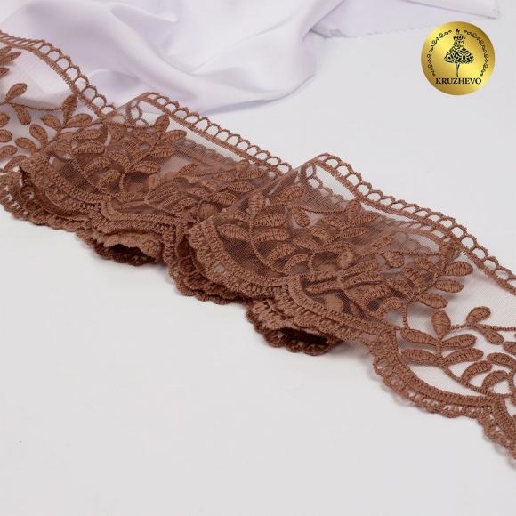 Кружево на сетке KRUZHEVO арт.TBY.40474 шир.85мм цв.N4815 кофе уп.13,7м