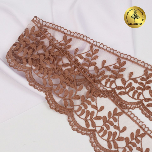 Кружево на сетке KRUZHEVO арт.TBY.40474 шир.85мм цв.N4815 кофе уп.13,7м