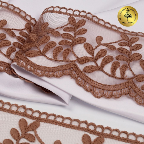 Кружево на сетке KRUZHEVO арт.TBY.40474 шир.85мм цв.N4815 кофе уп.13,7м
