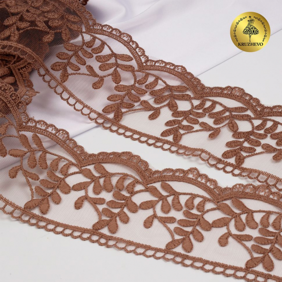 Кружево на сетке KRUZHEVO арт.TBY.40474 шир.85мм цв.N4815 кофе уп.13,7м