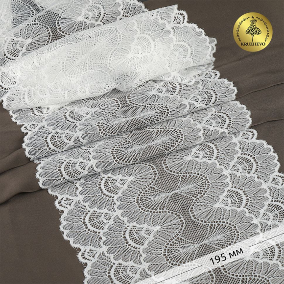 Кружево-стрейч KRUZHEVO арт.TBY.8034 шир.195мм цв.01 белый уп.10м