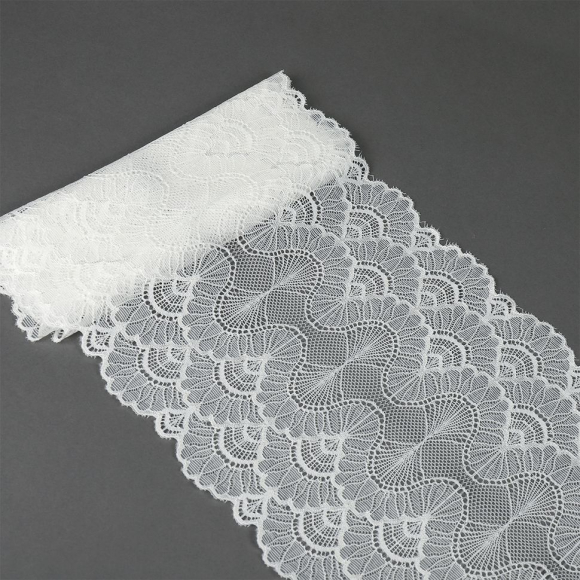 Кружево-стрейч KRUZHEVO арт.TBY.8034 шир.195мм цв.01 белый уп.10м
