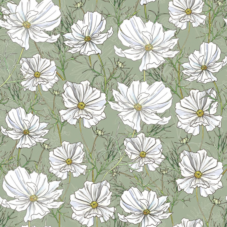 Ткань для пэчворка PEPPY Полевые Цветы 135 г/м? 100% хлопок цв.ПЦ-12 зеленый уп.50х50 см