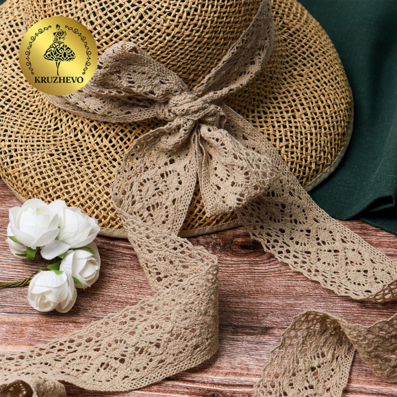 Тесьма вязаная KRUZHEVO 50мм TBY-6368 цв.36 св.бежевый уп.10м