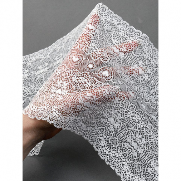 Кружево-стрейч KRUZHEVO арт.TBY.6185 шир.185мм цв.004 белый уп.2,7м