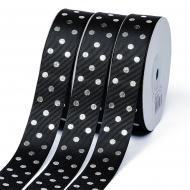 Лента репсовая Горошек серебро шир.25мм LDRS030 цв.черный уп.27,4м