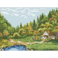 Набор Паутинка для изготовления картины со стразами арт.М409 Домик на опушке 43х32 см