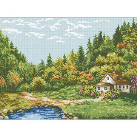 Набор Паутинка для изготовления картины со стразами арт.М409 Домик на опушке 43х32 см