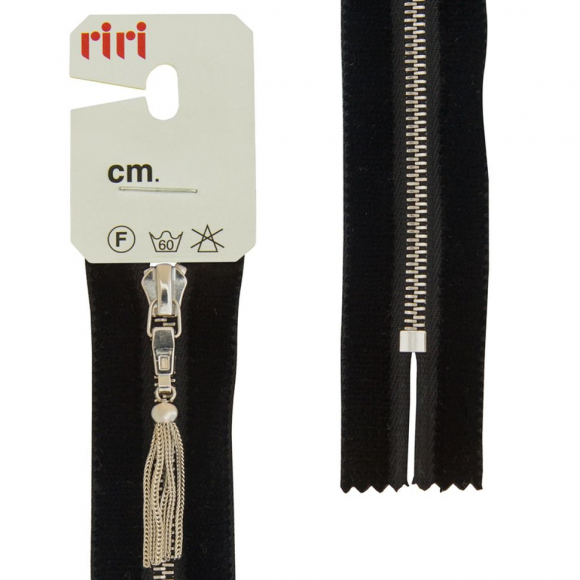 29457_Молния металл, Ni, слайдер Zuff, на бархатной тесьме, 4 мм, неразъёмная,18 см, цвет 2110, черный