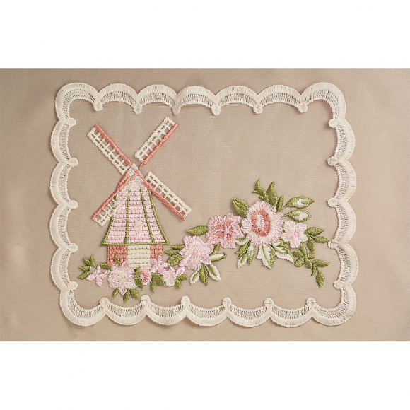 Кружевная вставка на сетке с цветами и мельницей арт.TBY.HTEX.15.2 255х200мм цв.молочный/розовый/зеленый уп.5шт Кружевная вставка на сетке с цветами и мельницей арт.TBY.HTEX.15.2 255х200мм цв.молочный/розовый/зеленый уп.5шт