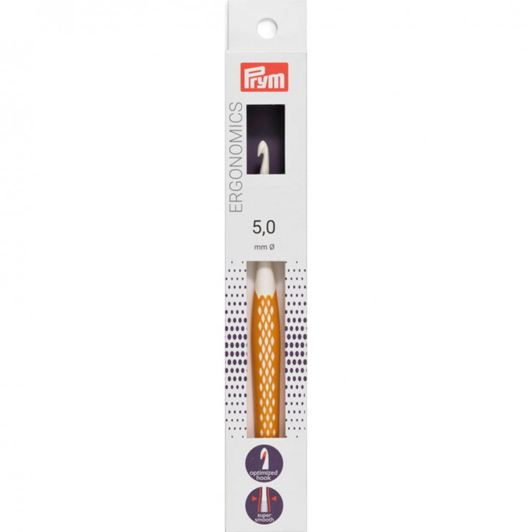218487 PRYM Крючок для вязания Ergonomics 5мм/16см, high-tech полимер, белый/желтый