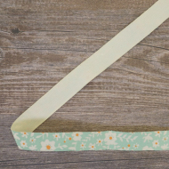 85469_Лента хлопковая на картонной катушке "Цветы: зеленый с оранжевым"