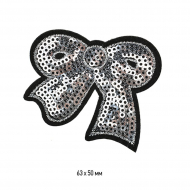 Термоаппликация с пайетками арт.TBY.ND.16 Бантик 63х50мм цв.2 серебро уп.10шт